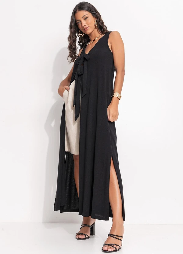 Quintess - Blusa Preta Túnica em Malha Crepe