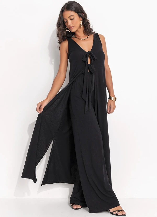 Quintess - Blusa Preta Túnica em Malha Crepe 5