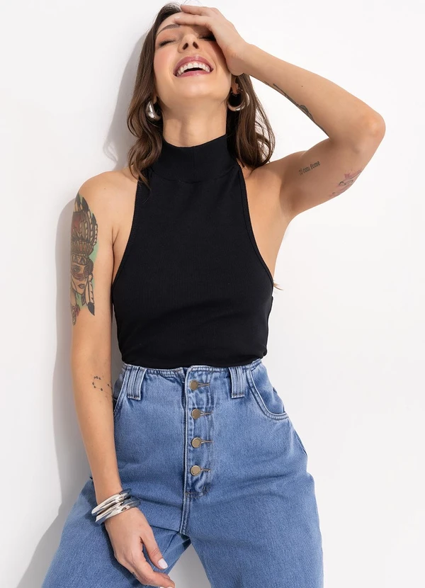 Bimini - Blusa Preto em Canelado 5