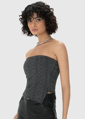 Enfim - Blusa Preto Xadrez Assimétrica - ENFIM