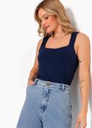 Blusa Regata Azul Marinho Decote Quadrado em Microflex Ajustada