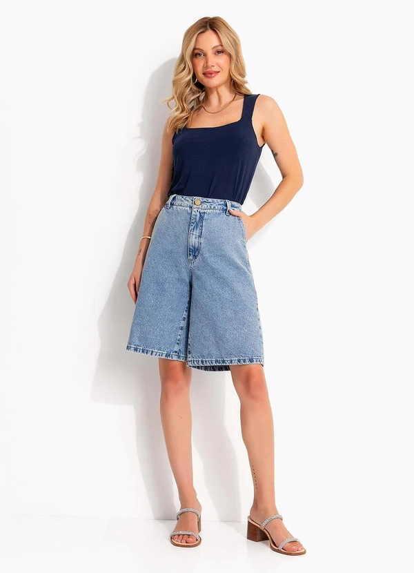 Quintess - Blusa Regata Azul Marinho Decote Quadrado em Microflex Ajustada 6