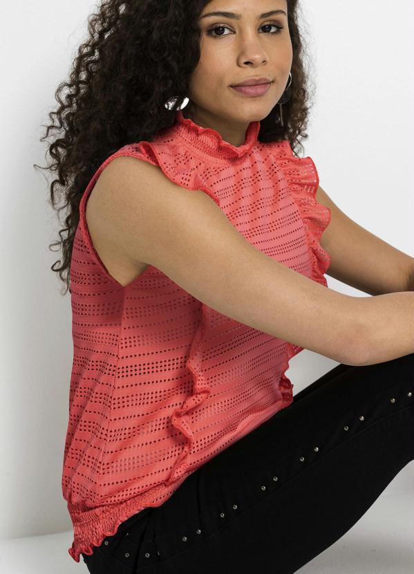 Outlet - Blusa Regata com Babados Coral 4