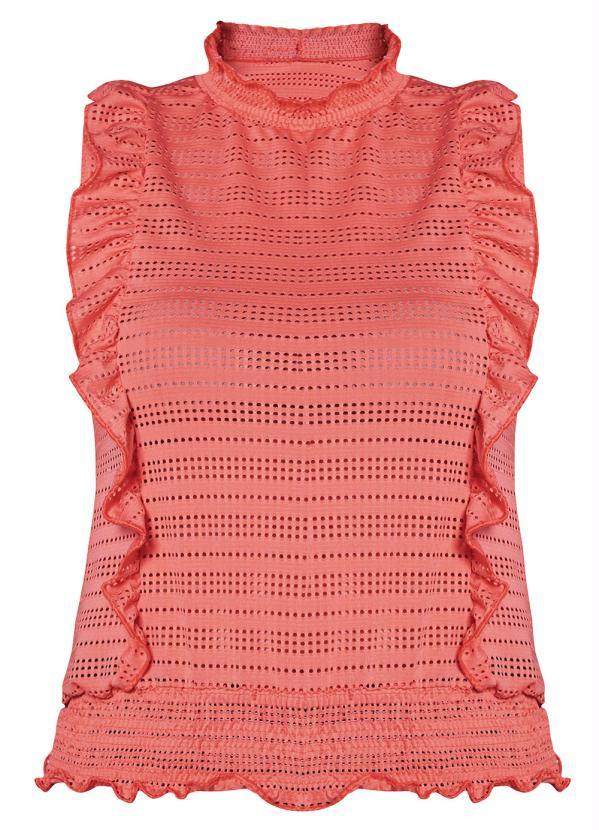 Outlet - Blusa Regata com Babados Coral 6