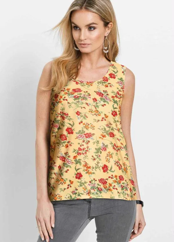 Blusa Regata com Fenda Floral Damasco Queima de Estoque