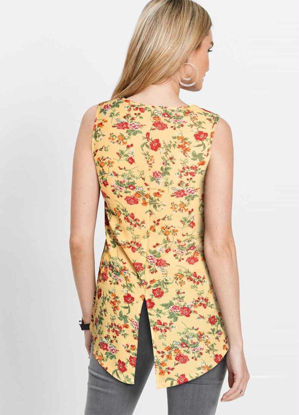 Queima Estoque - Blusa Regata com Fenda Floral Damasco 2
