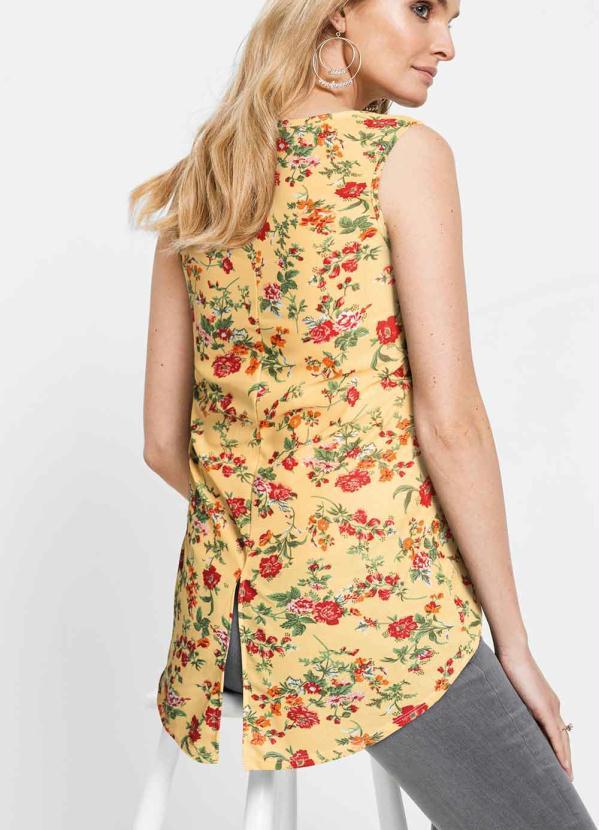 Queima Estoque - Blusa Regata com Fenda Floral Damasco 3