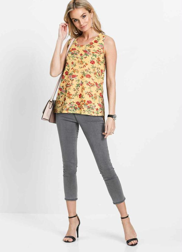 Queima Estoque - Blusa Regata com Fenda Floral Damasco 4