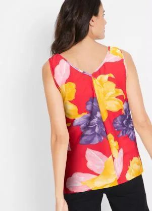 bonprix - Blusa Regata Decote V Floral Vermelho - BONPRIX