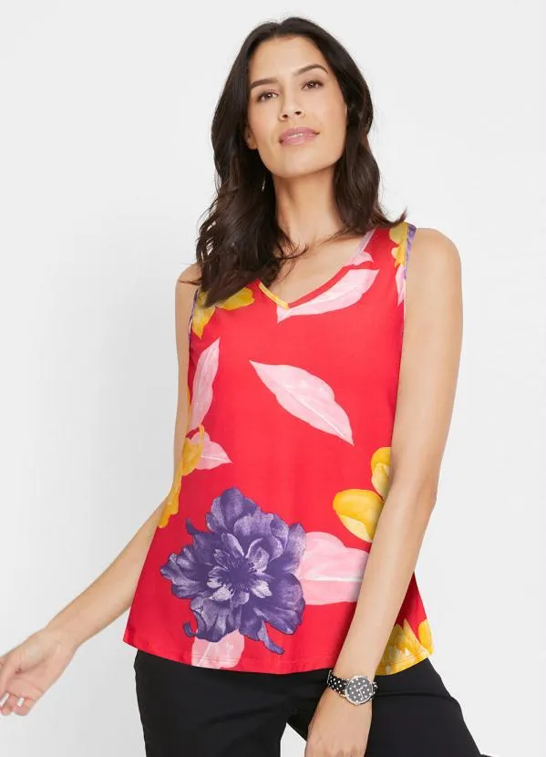 Blusa Regata Decote V Floral Vermelho bonprix