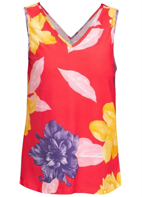 bonprix - Blusa Regata Decote V Floral Vermelho