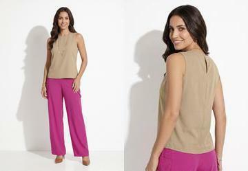Blusa Regata em Linho e Viscose com Decote Gota nas Costas