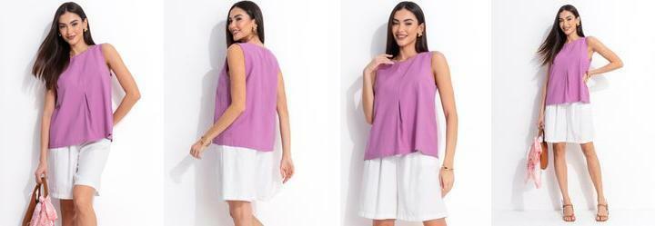 Blusa Regata Lil�s em Tecido de Alfaiataria