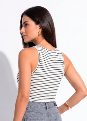 Quintess - Blusa Regata Listrada em Malha Canelada - QUINTESS