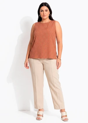 Quintess - Blusa Marrom em Tecido Plano Maquinetado - QUINTESS