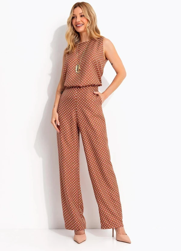 Quintess - Blusa Regata Marrom com Estampa de Poá e Fendas Laterais 12