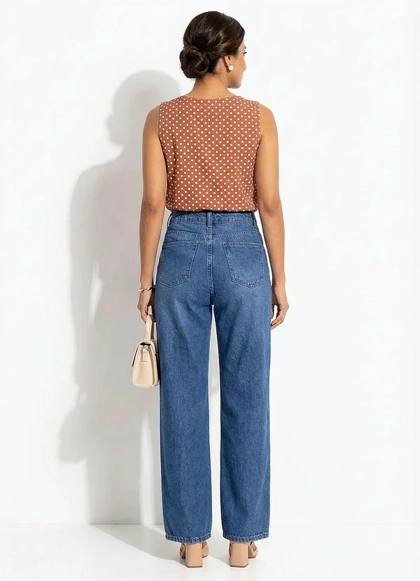 Quintess - Blusa Regata Marrom com Estampa de Poá e Fendas Laterais 5