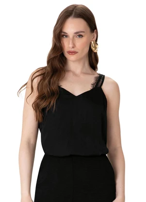 Enfim - Blusa Reta Acetinada Preto - ENFIM