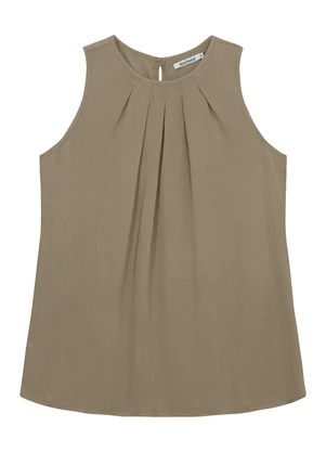 Malwee - Blusa Reta com Pregas em Viscose Taupe - MALWEE