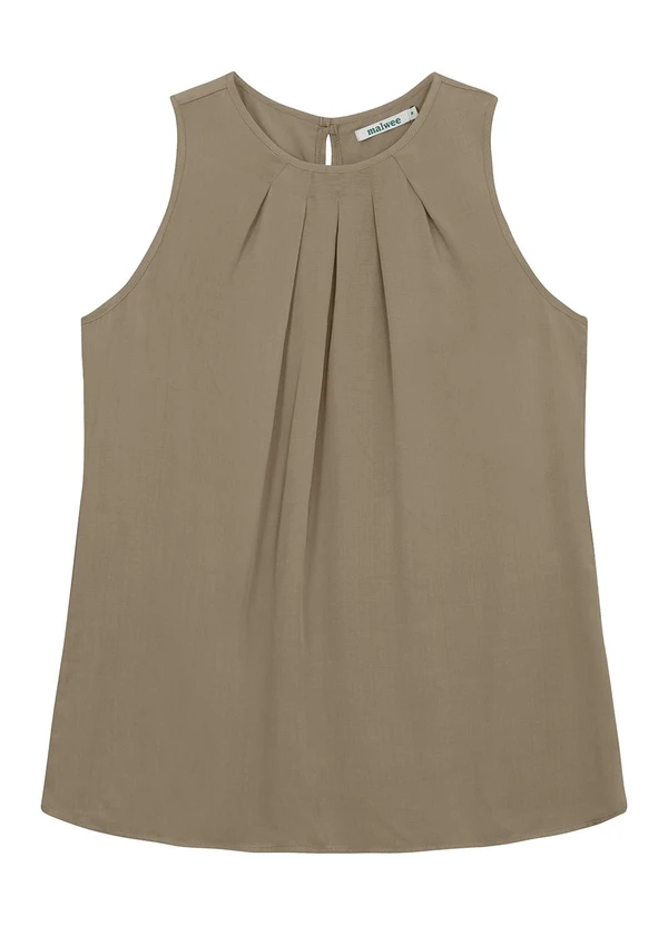 Malwee - Blusa Reta com Pregas em Viscose Taupe