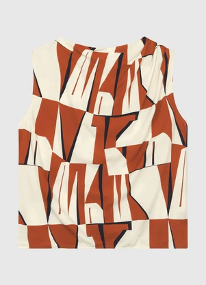 Enfim - Blusa Reta em Viscose Geométrica Laranja - ENFIM