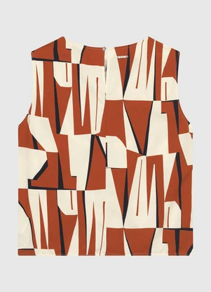Enfim - Blusa Reta em Viscose Geométrica Laranja - ENFIM