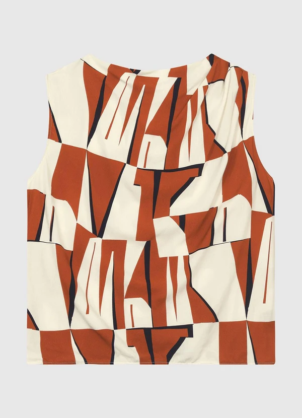 Enfim - Blusa Reta em Viscose Geométrica Laranja