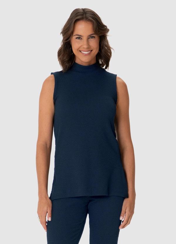 Malwee - Blusa Reta Texturizada com Fenda Azul