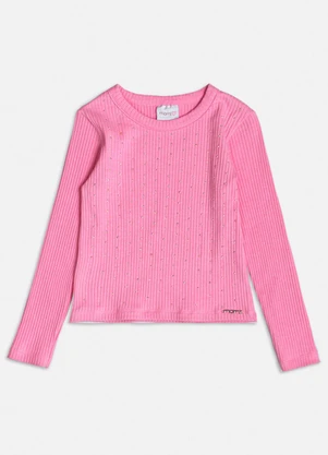 Momi - Blusa Rosa Canelada com Strass Rosa - MOMI