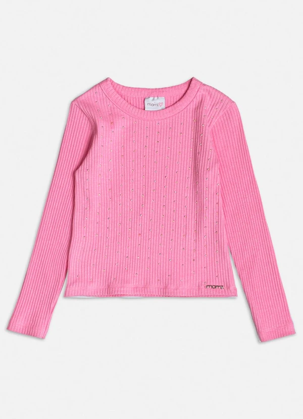 Momi - Blusa Rosa Canelada com Strass Rosa 1