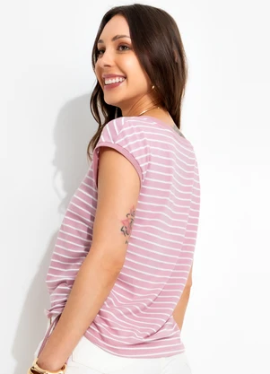 Bimini - Blusa Rosa Claro em Meia Malha Listrada - BIMINI