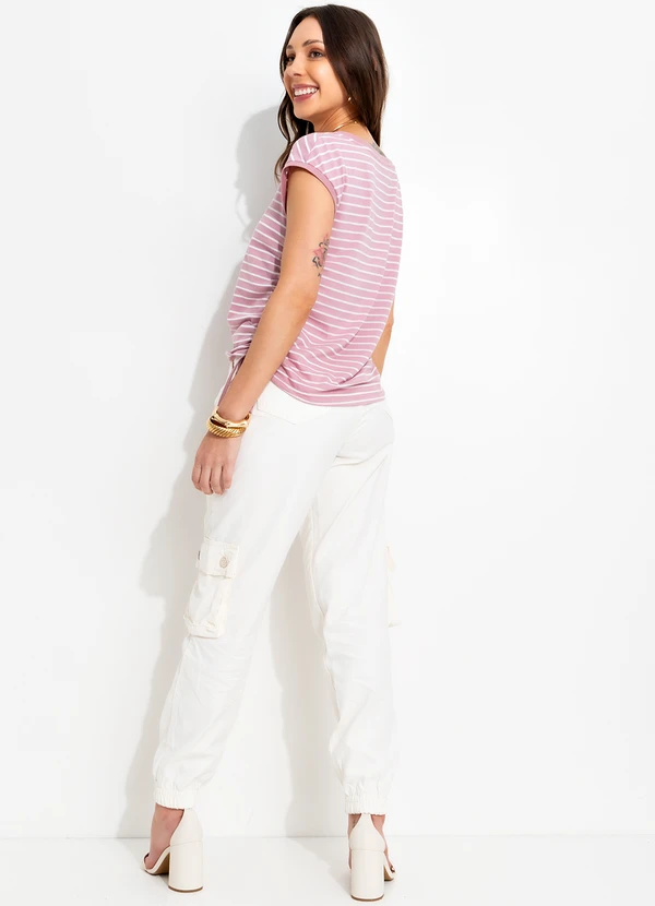 Bimini - Blusa Rosa Claro em Meia Malha Listrada 4