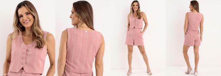 Blusa Rosa em Alfaiataria Risca de Giz