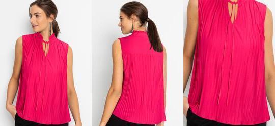 Blusa Rosa em Malha Crepe Plissado.