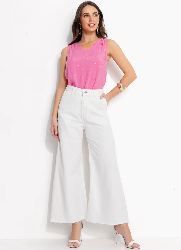 Quintess - Blusa Rosa em Viscose com Fio Metalizado e Gola Padre 3