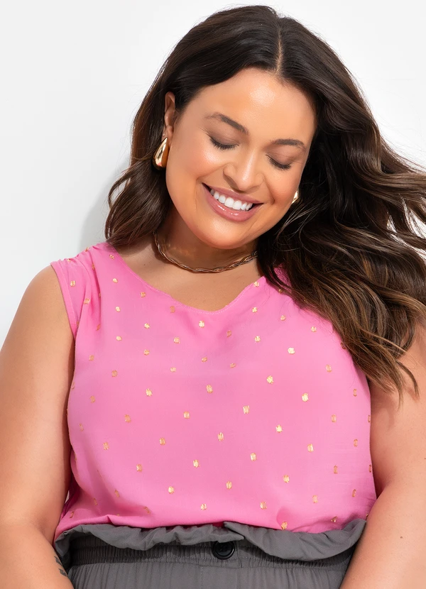 Quintess - Blusa Rosa em Viscose com Fio Metalizado e Gola Padre 8