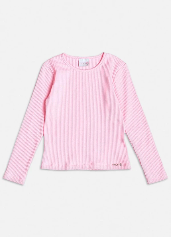 Momi - Blusa Rosa Manga Longa Básica Canelada Rosa
