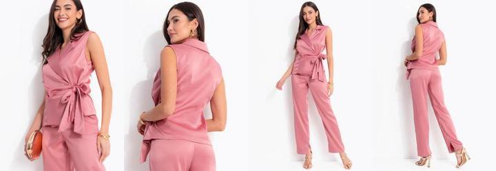 Blusa Rosa Queimado em Tecido de Alfaiataria Acetinado