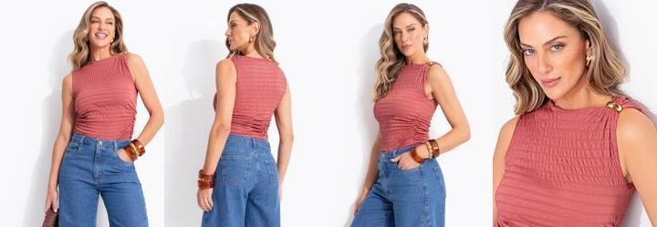Blusa Ros� em Malha Texturizada