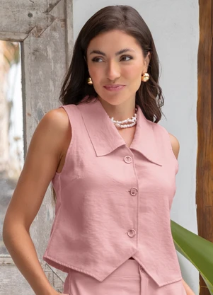 Quintess - Blusa Rosé em Tecido Alfaiataria de Viscose - QUINTESS