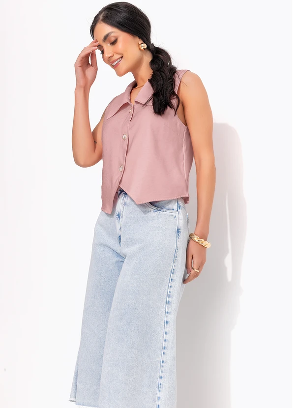 Quintess - Blusa Rosé em Tecido Alfaiataria de Viscose 5