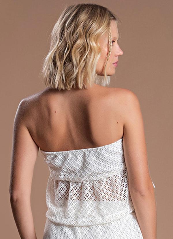Choyee - Blusa sem Alça com Amarração em Crochet Bege 2