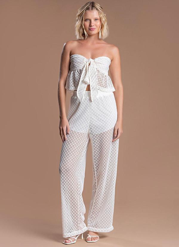 Choyee - Blusa sem Alça com Amarração em Crochet Bege 3