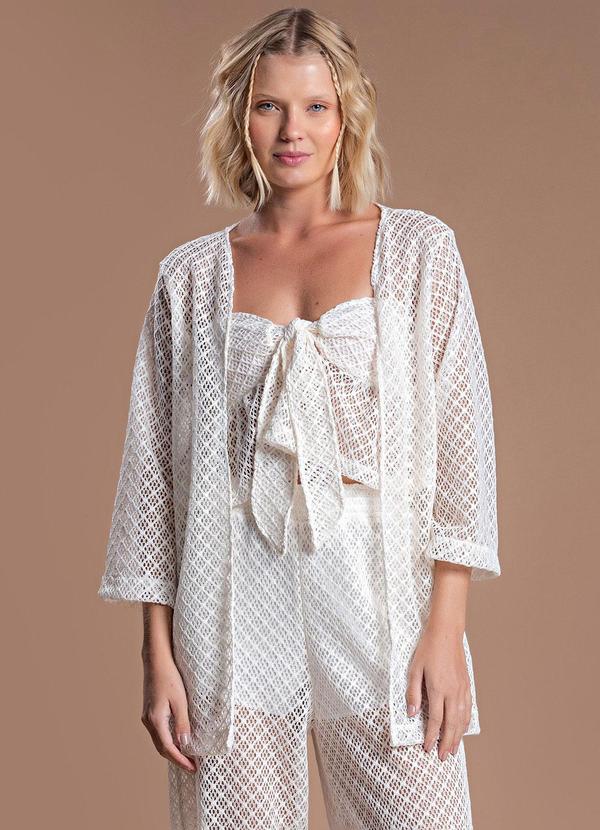 Choyee - Blusa sem Alça com Amarração em Crochet Bege 7