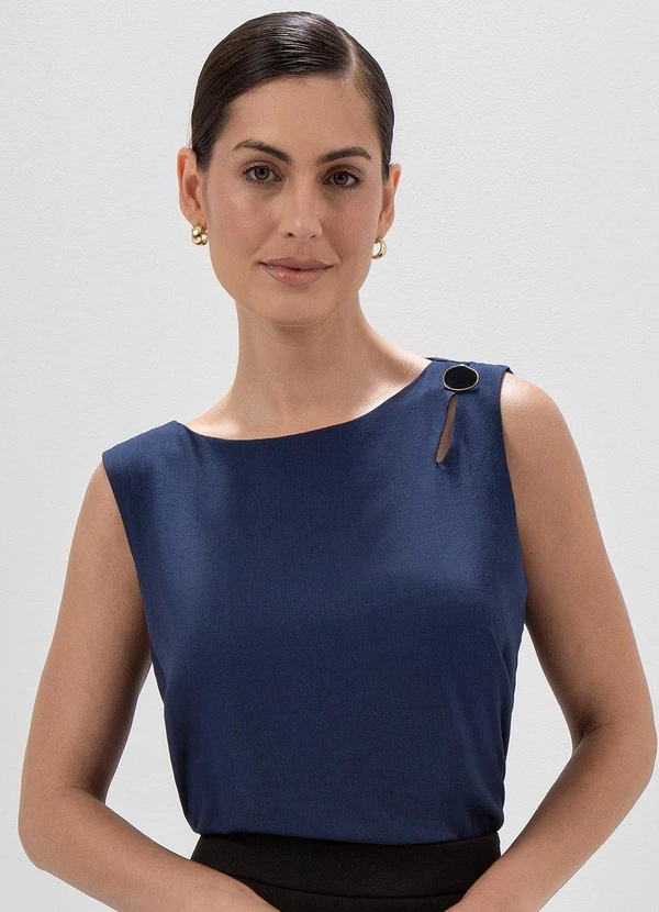 Principessa - Regata com Botão Orgânico no Ombro Azul Marinho Greicy