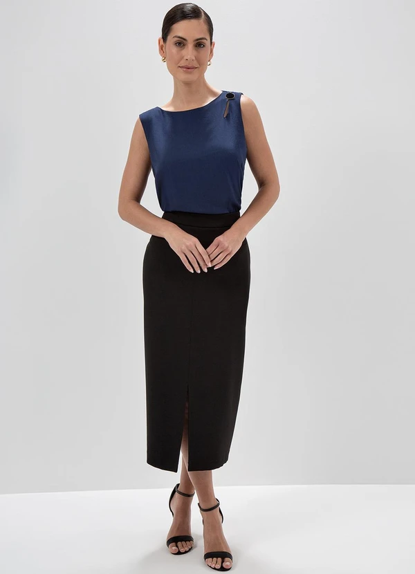 Principessa - Regata com Botão Orgânico no Ombro Azul Marinho Greicy 2