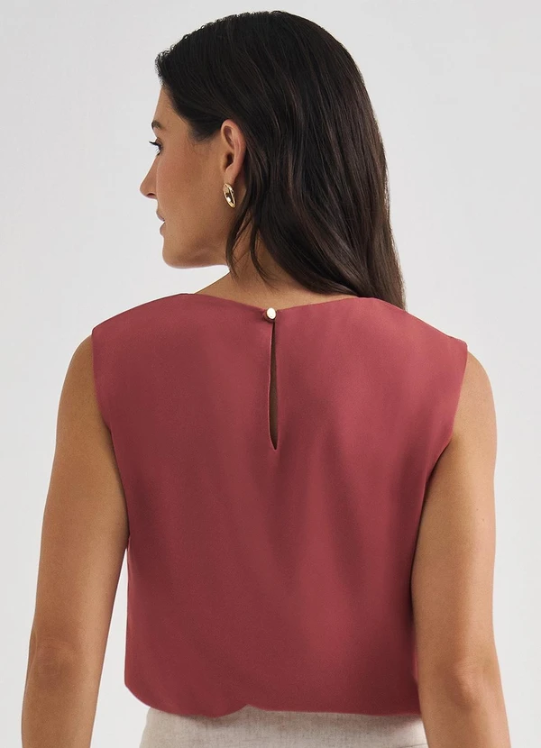 Principessa - Blusa sem Manga de Crepe Rosa Terracota Bruna 2