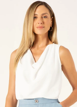 Principessa - Blusa sem Manga Decote Degagê Joana Off White - PRINCIPESSA