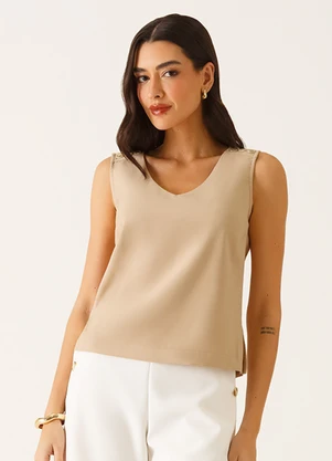 Principessa - Blusa sem Manga Decote V em Viscose Amêndoa Hanya - PRINCIPESSA