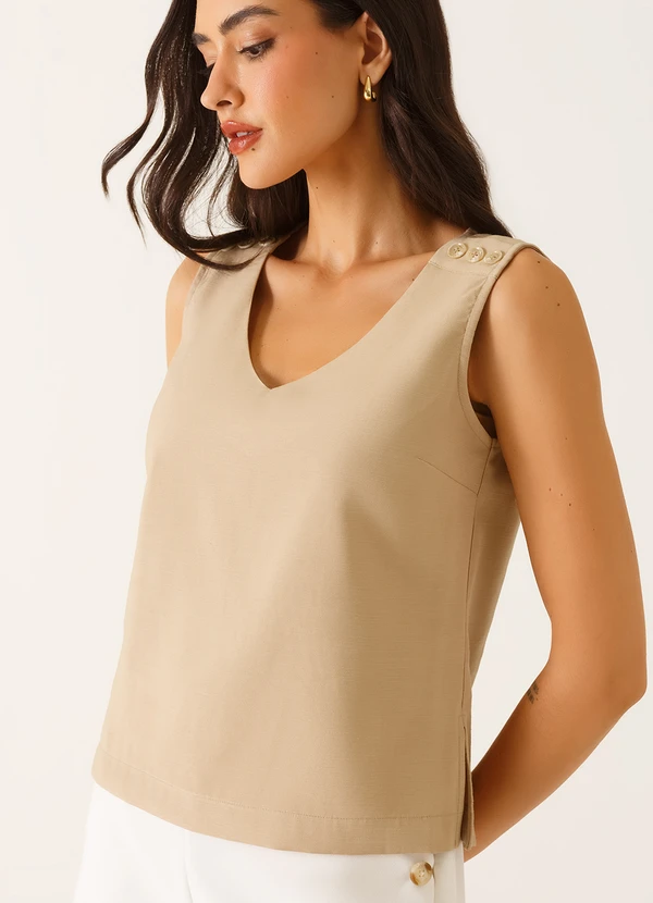 Principessa - Blusa sem Manga Decote V em Viscose Amêndoa Hanya 4